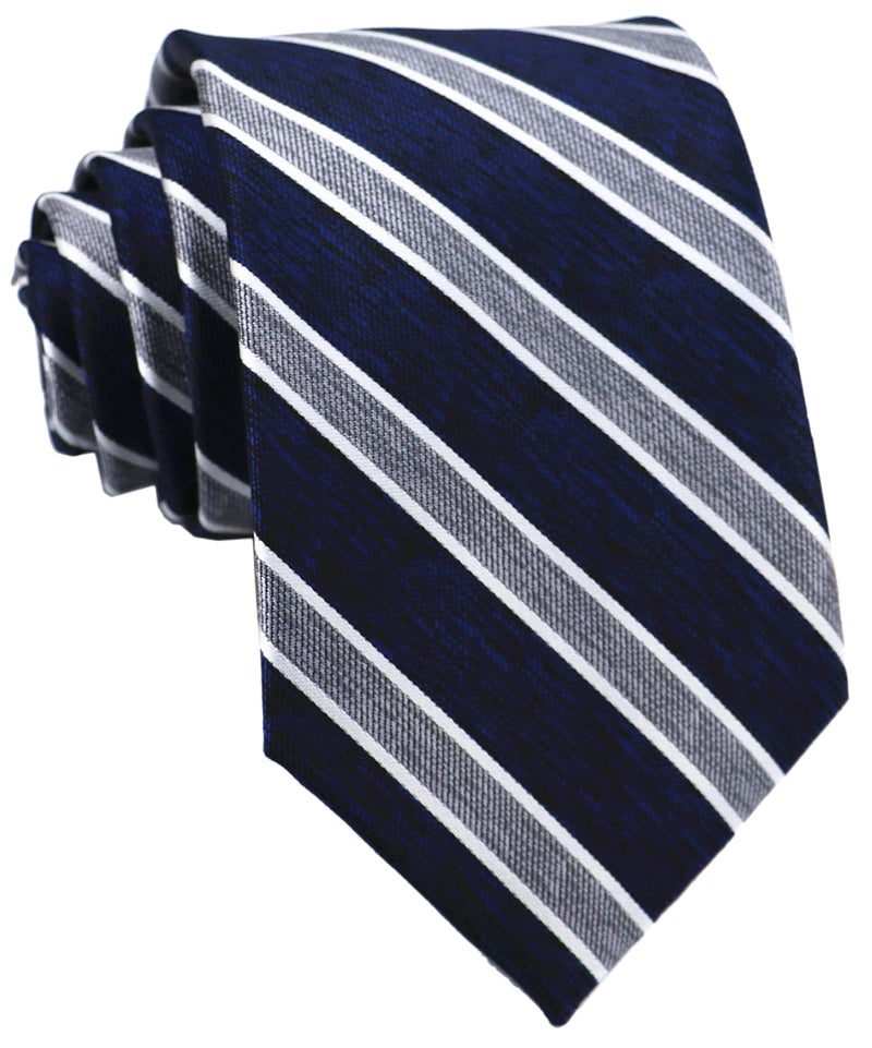 Ctskyte Men Navy Blue Grey White Jacquard Woven Silk Regular Tie Business Formal Necktie - Image 1